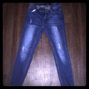 High rise blue jeans